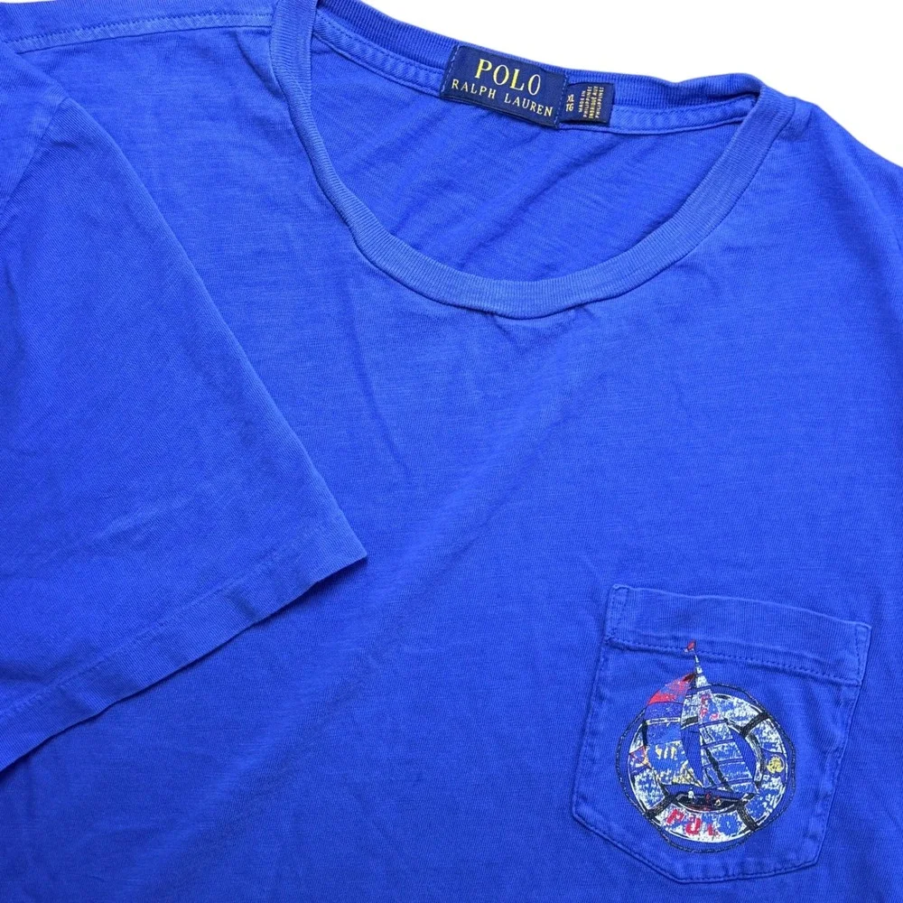 Polo Ralph Lauren T-Shirt Men XL Royal Blue Nautical Graphic Pocket Cotton Beach